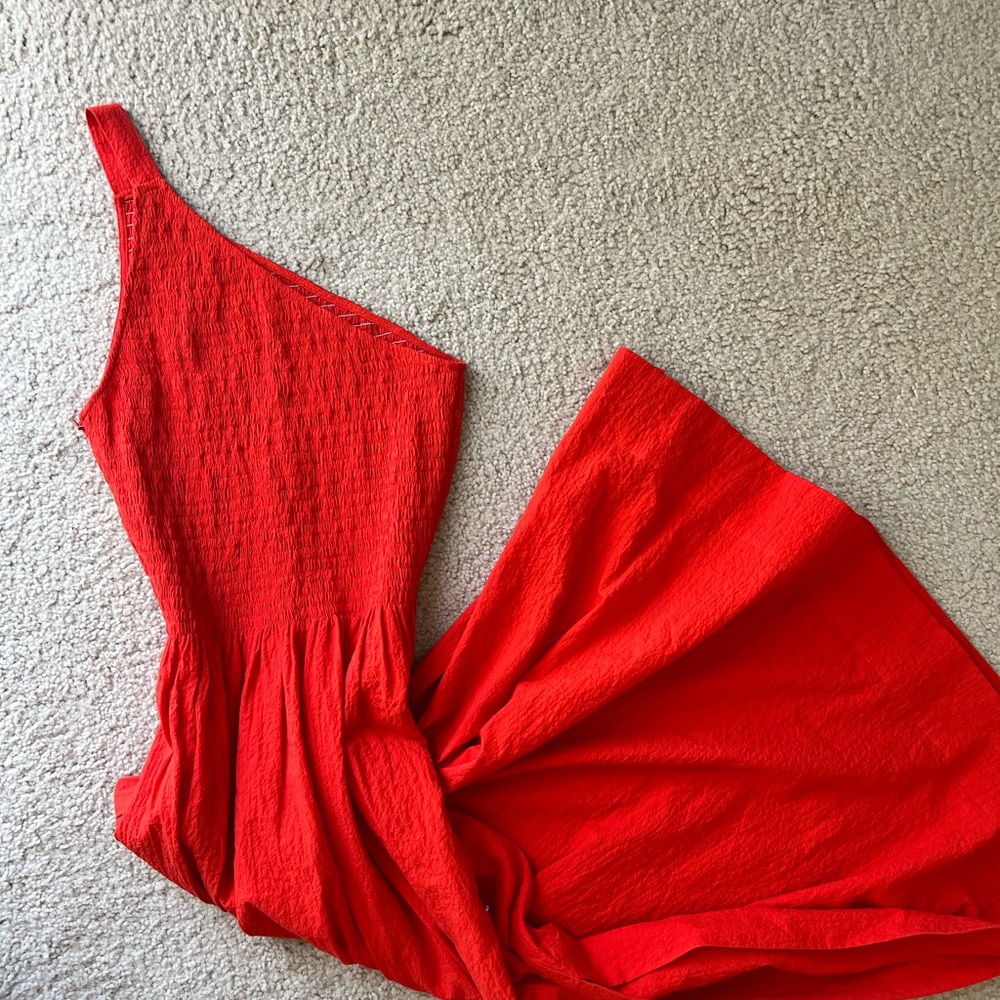 Red One-Shoulder Maxi Dress - Unbranded
